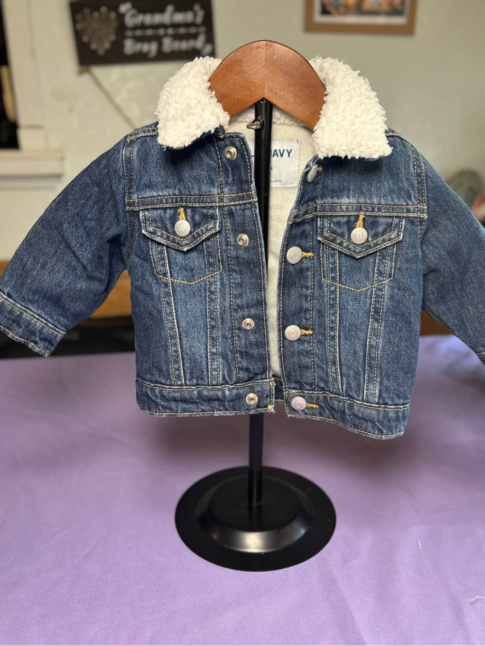 Old Navy Blue Denim Jacket with White Sherpa Collar